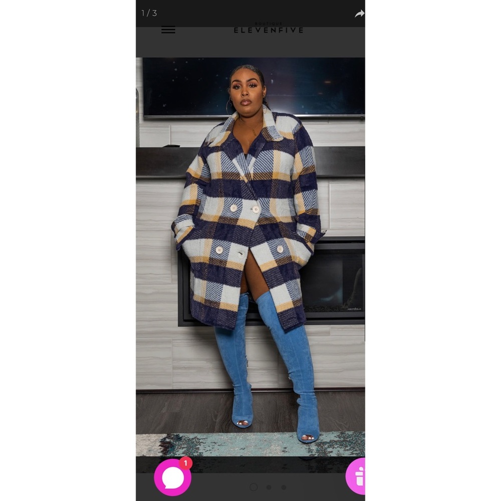 “The Block is Hot” Plaid Jacket- Navy Blue Yellow- Sz 1X